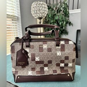 Calvin Klein Beige and Dark Brown Satchel